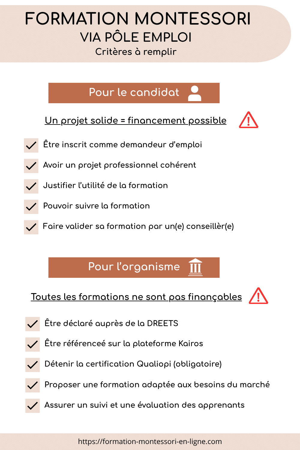 infographie formation montessori pole emploi criteres candidat organisme